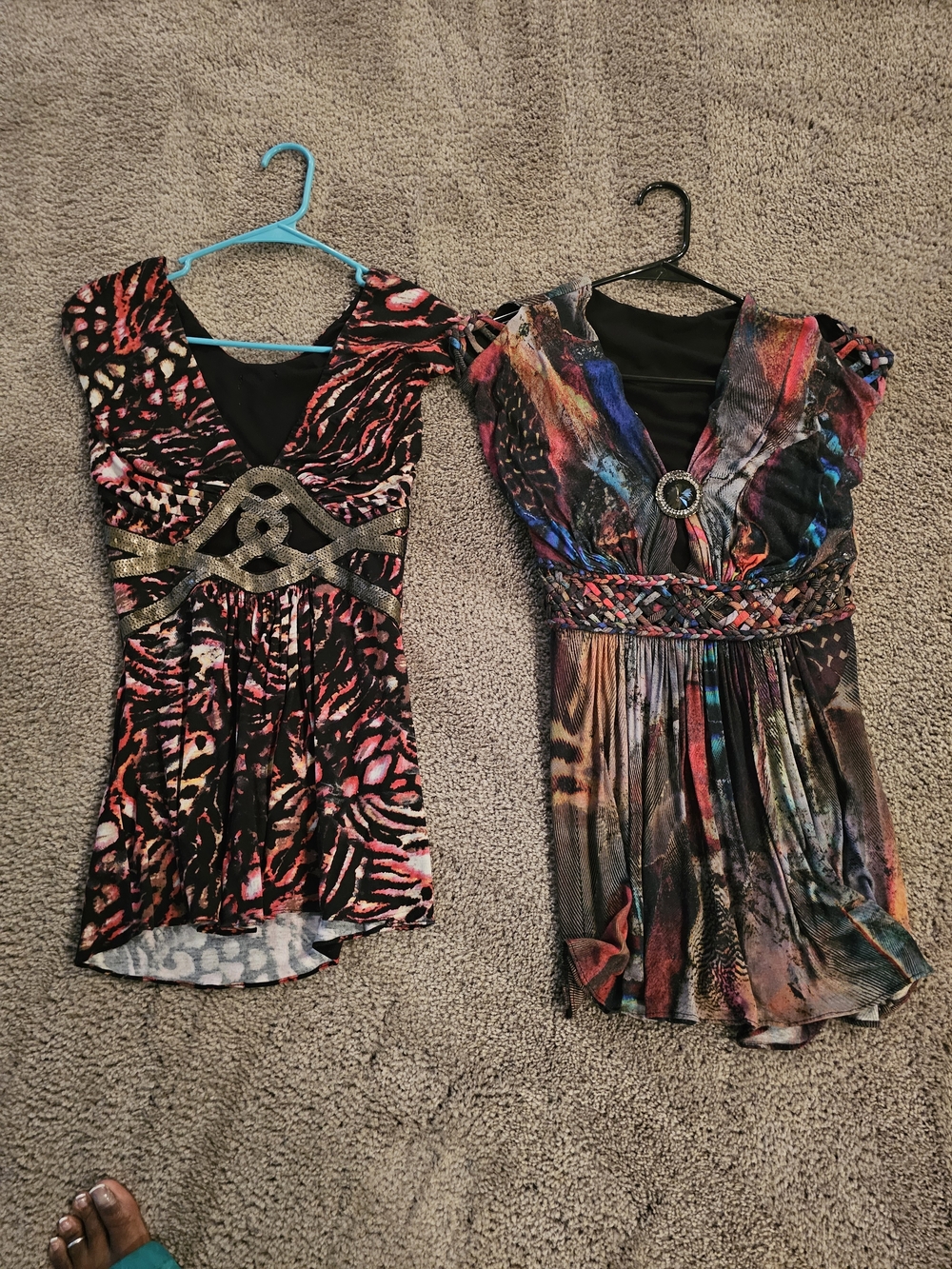Sky Multicolor Printed V-Neck Blouse with Embellished Waist Two For 1.
